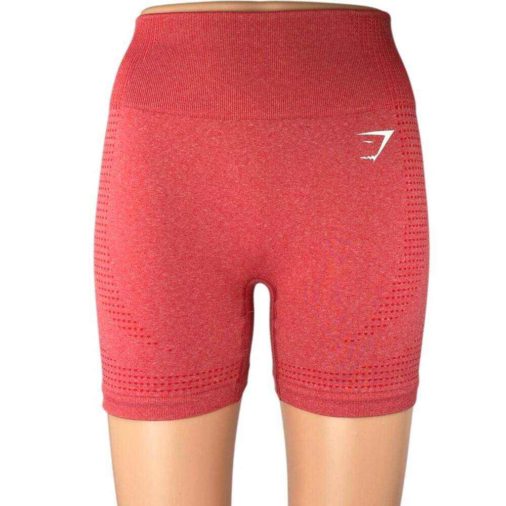 Gymshark Women's Red Pull On Logo Yoga Workout Gym Athletic Biker Shorts Size S